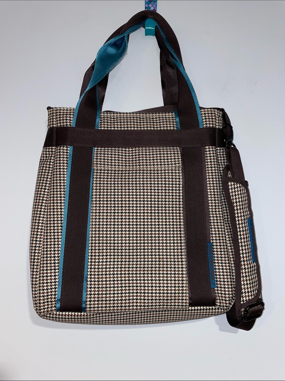 Puma Brown and Teal Houndstooth Messenger Bag